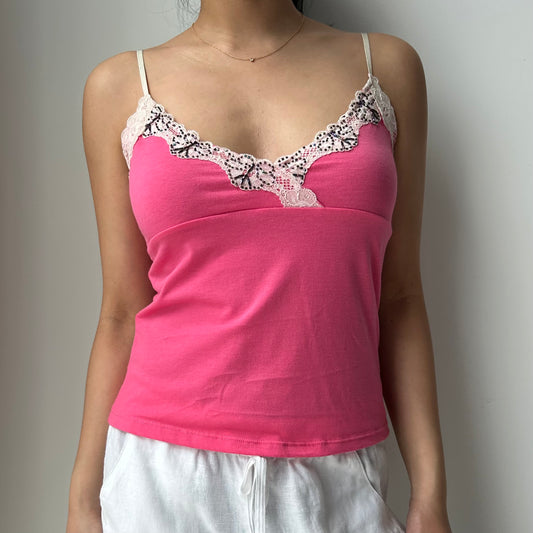 Costa Blanca Hot Pink Lace Trim Cami - Medium