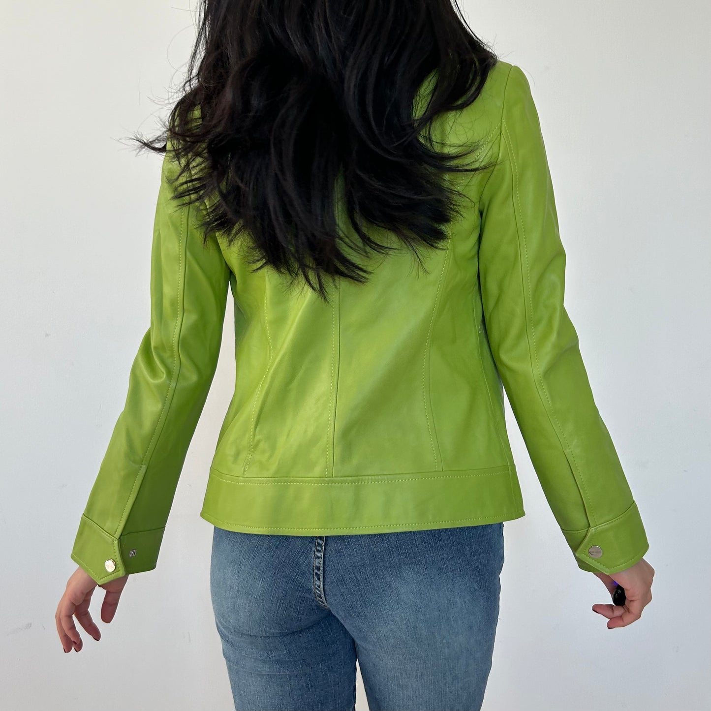 Lime Green Lambskin Leather Racing Jacket - X-Small