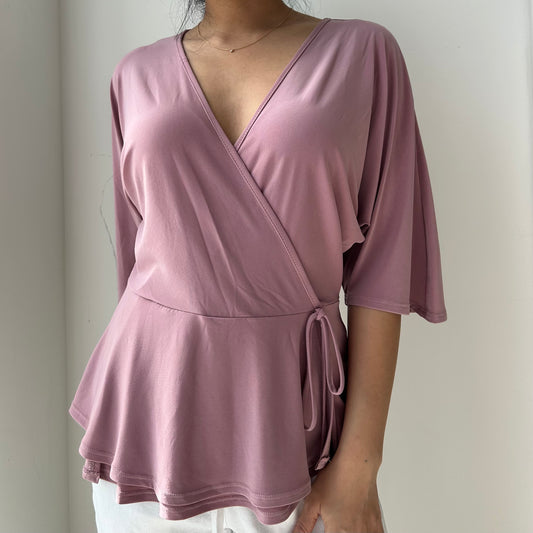 Made in USA Dusty Rose Wrap Peplum Top - Small
