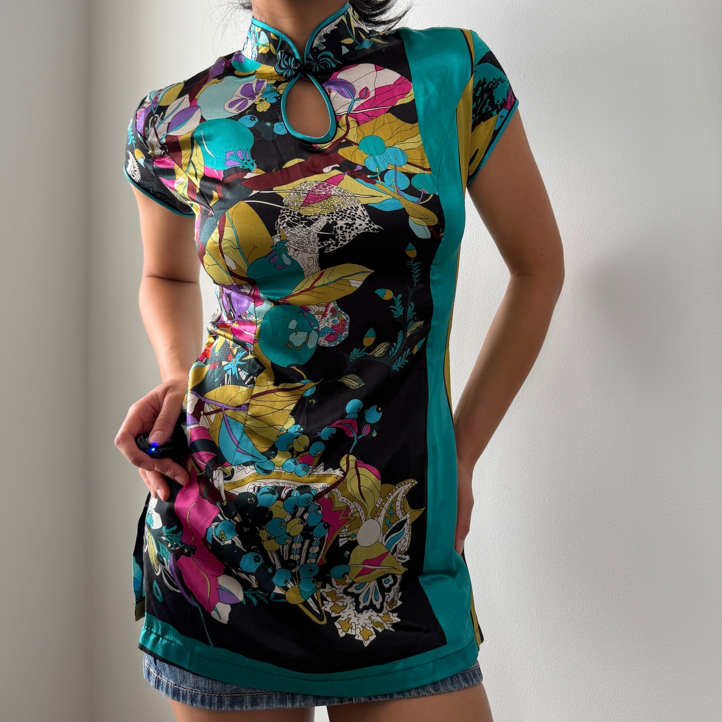 Silk Cheongsam-Style Short Sleeve Blouse - X-Small