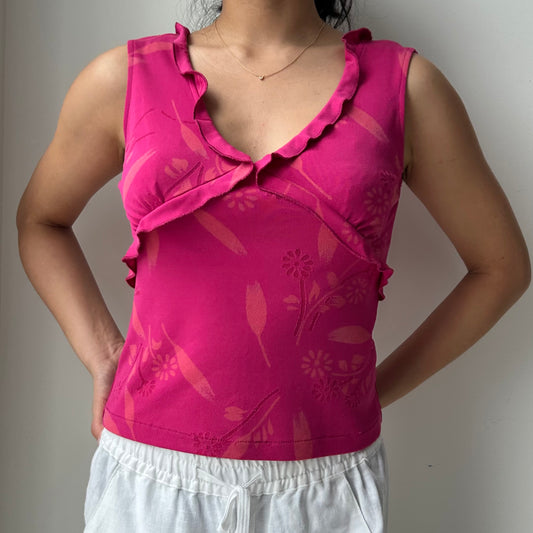 Made in Canada Pink Floral Ruffle Tank - Small
