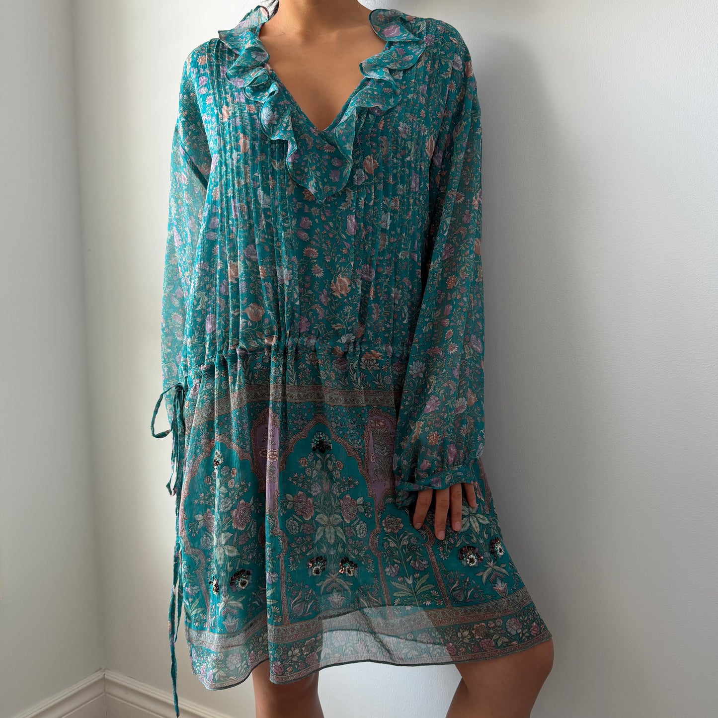 Zadig et Voltaire Turquoise Floral Tunic Dress - Large