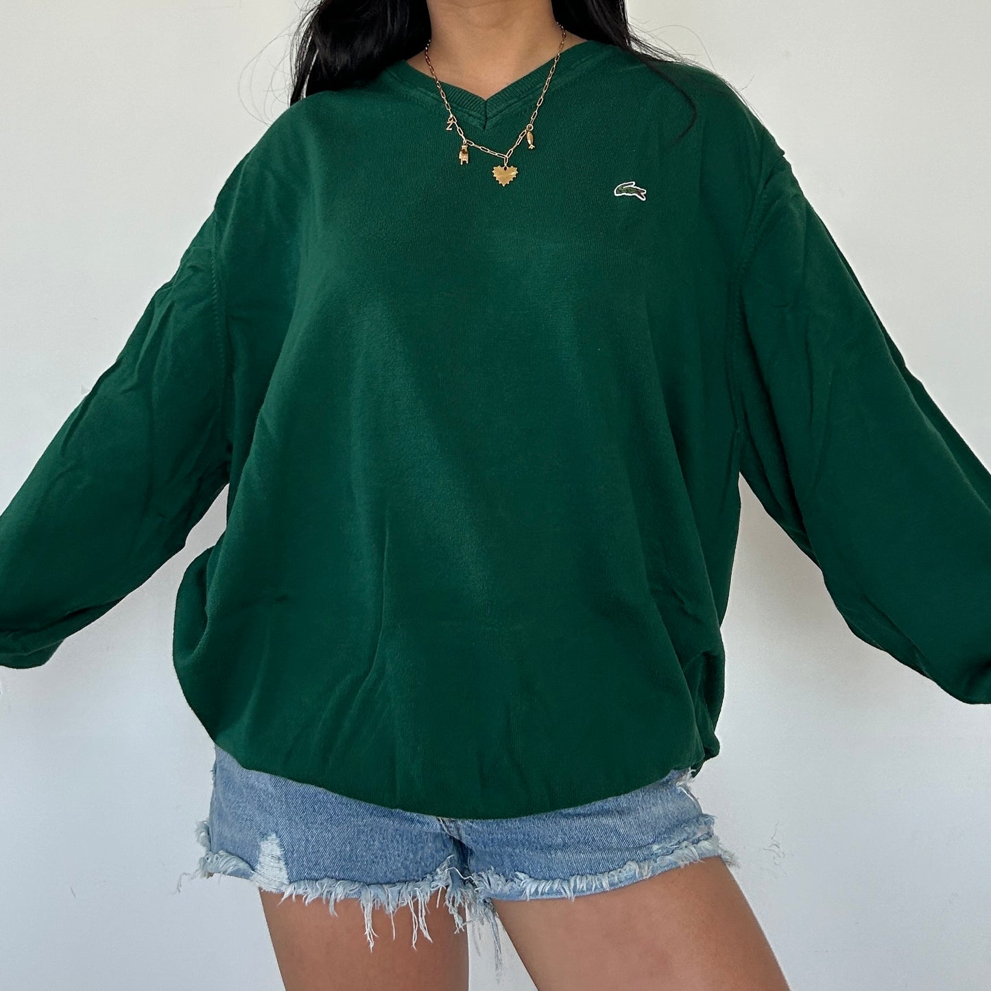 Lacoste Forest Green V-Neck Knit Jumper - 4XL