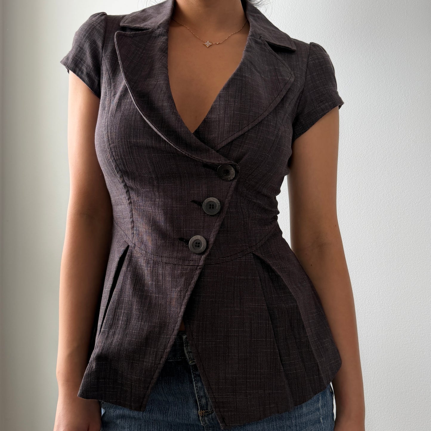 2000s Old Label Dynamite Grey Tailored Blouse - X-Small