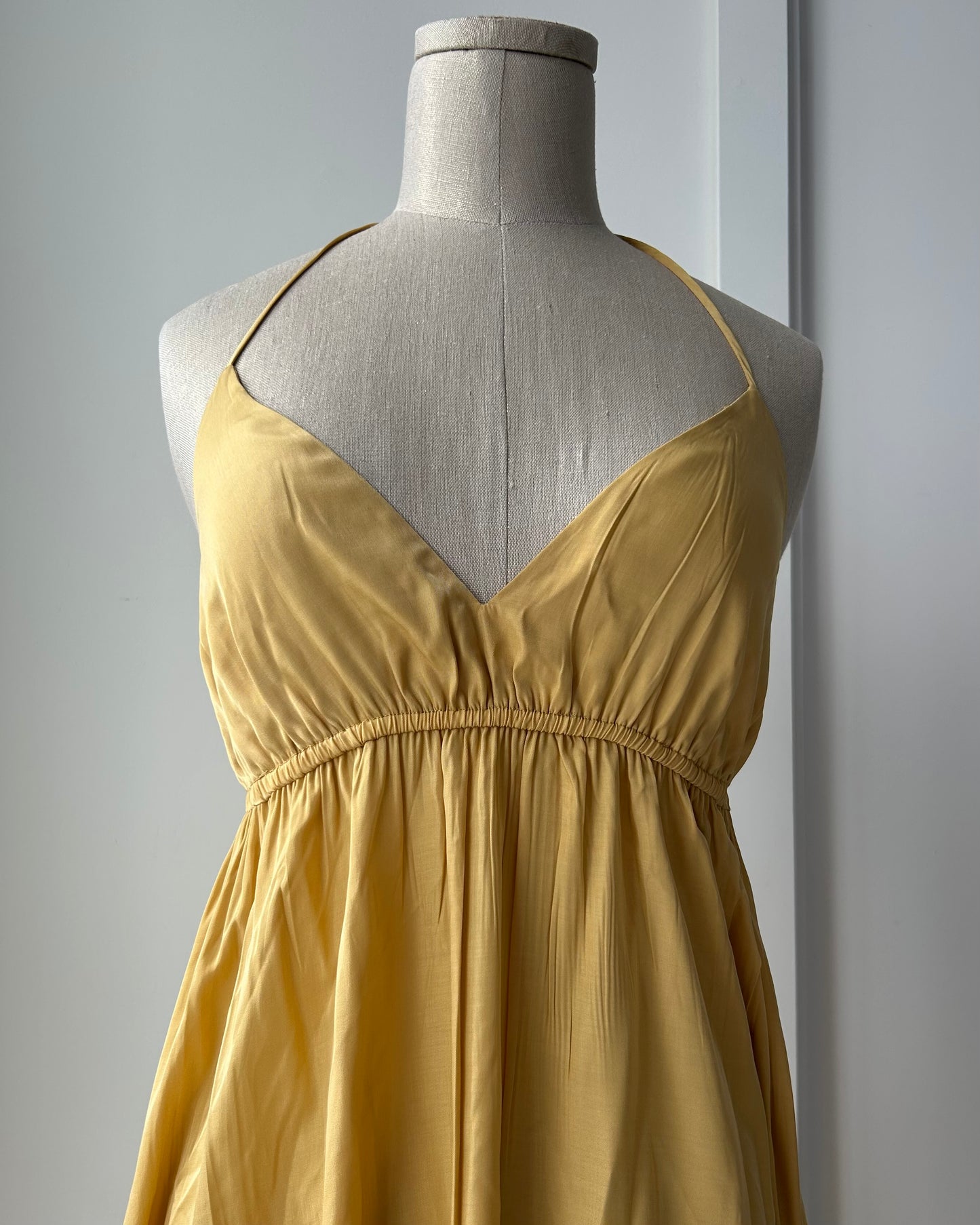 Nap Mustard Yellow Satin Halter Maxi Dress - Small