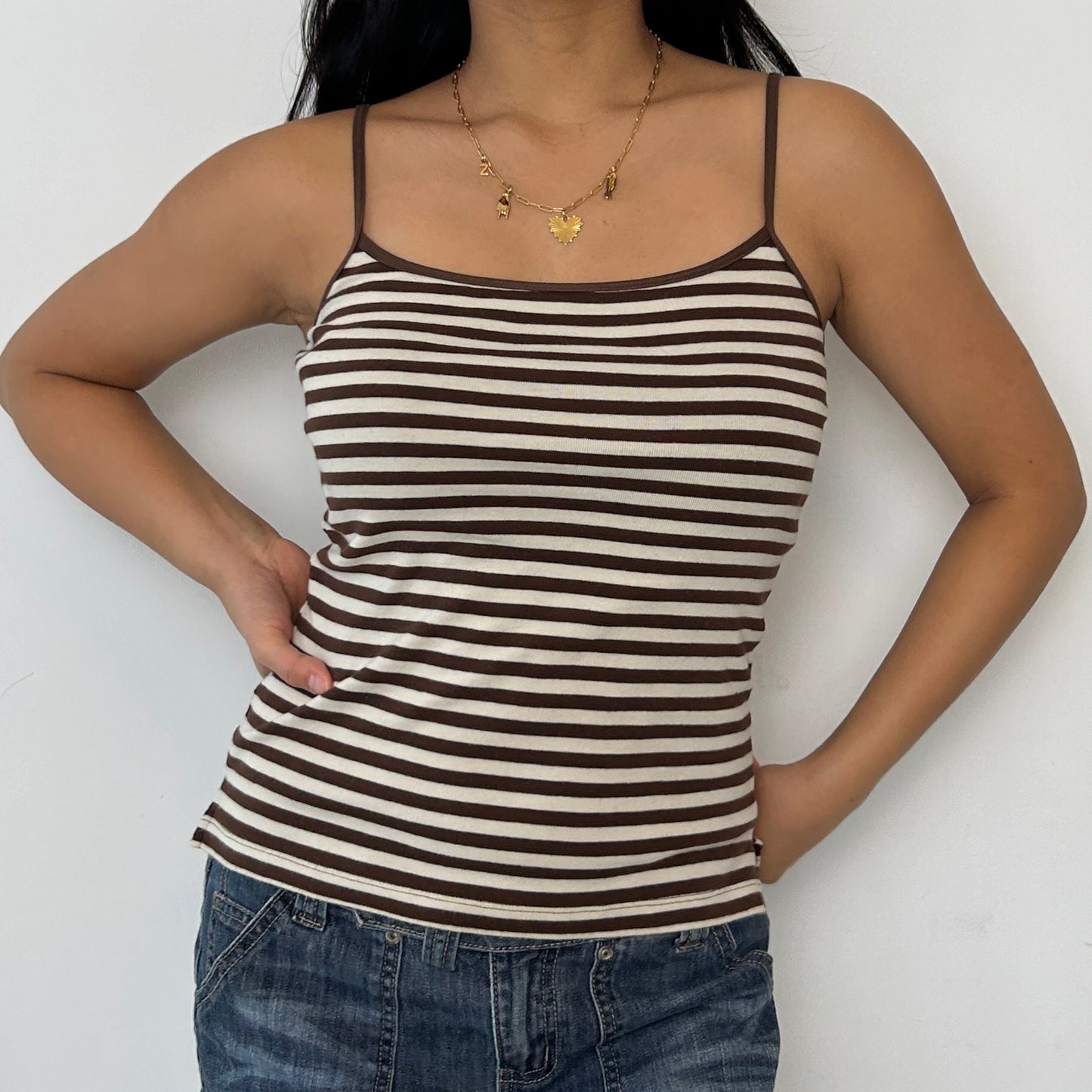 Brown and White Striped Cami - Medium