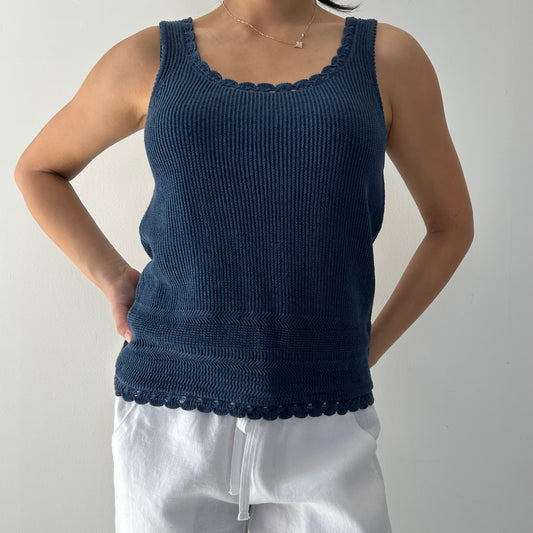 Lauren Ralph Lauren Petite Blue Linen Tank - Medium