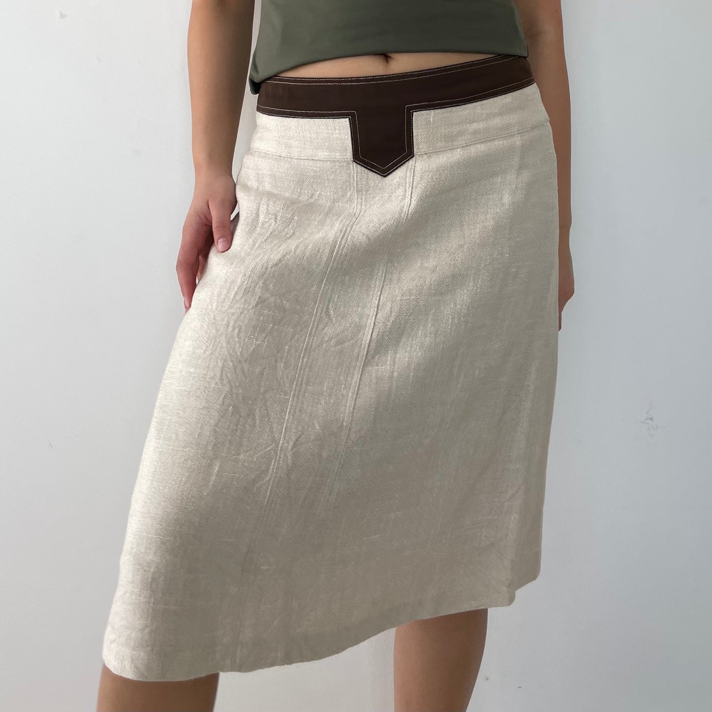 Vintage Beige Linen Skirt - Medium