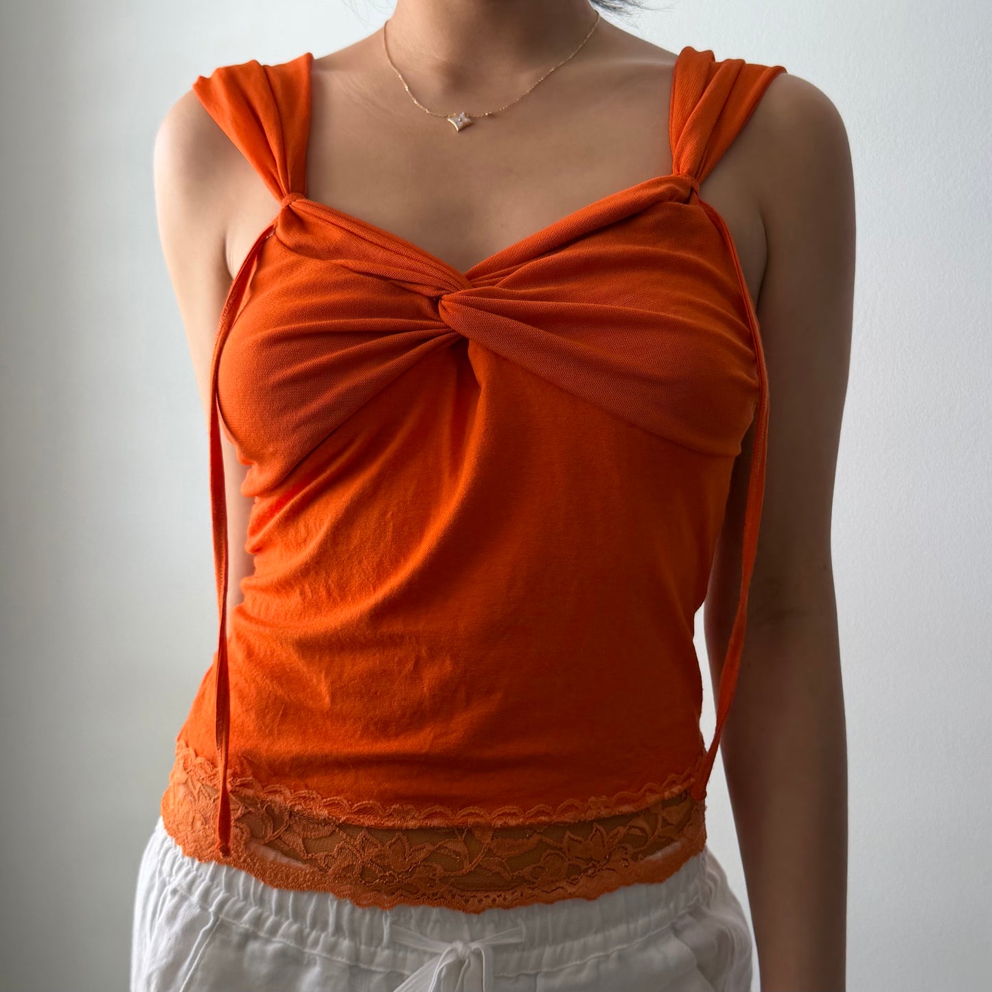 Sharagano Made in France Orange Ruched Tank Top - Small