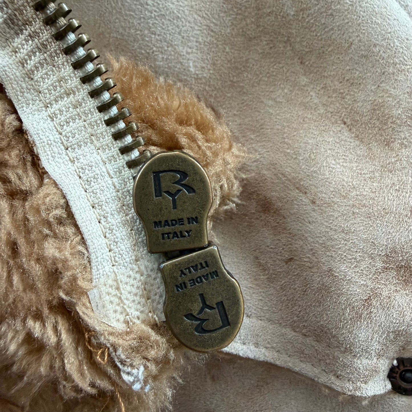 Replay Beige Faux Shearling Double Zip Coat - Small