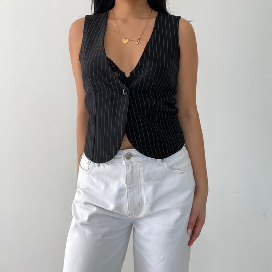 Black and White Pinstripe Vest - X-Small
