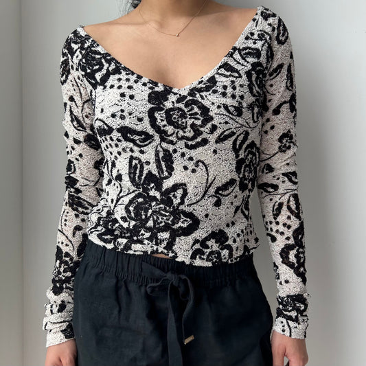 Free People Textured Floral Long Sleeve - X-Small
