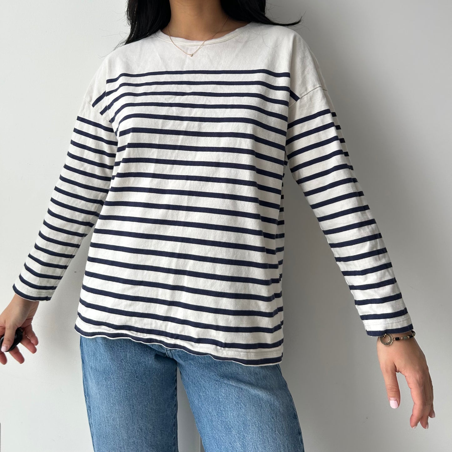 Navy Breton Stripe Long Sleeve Tee - Medium