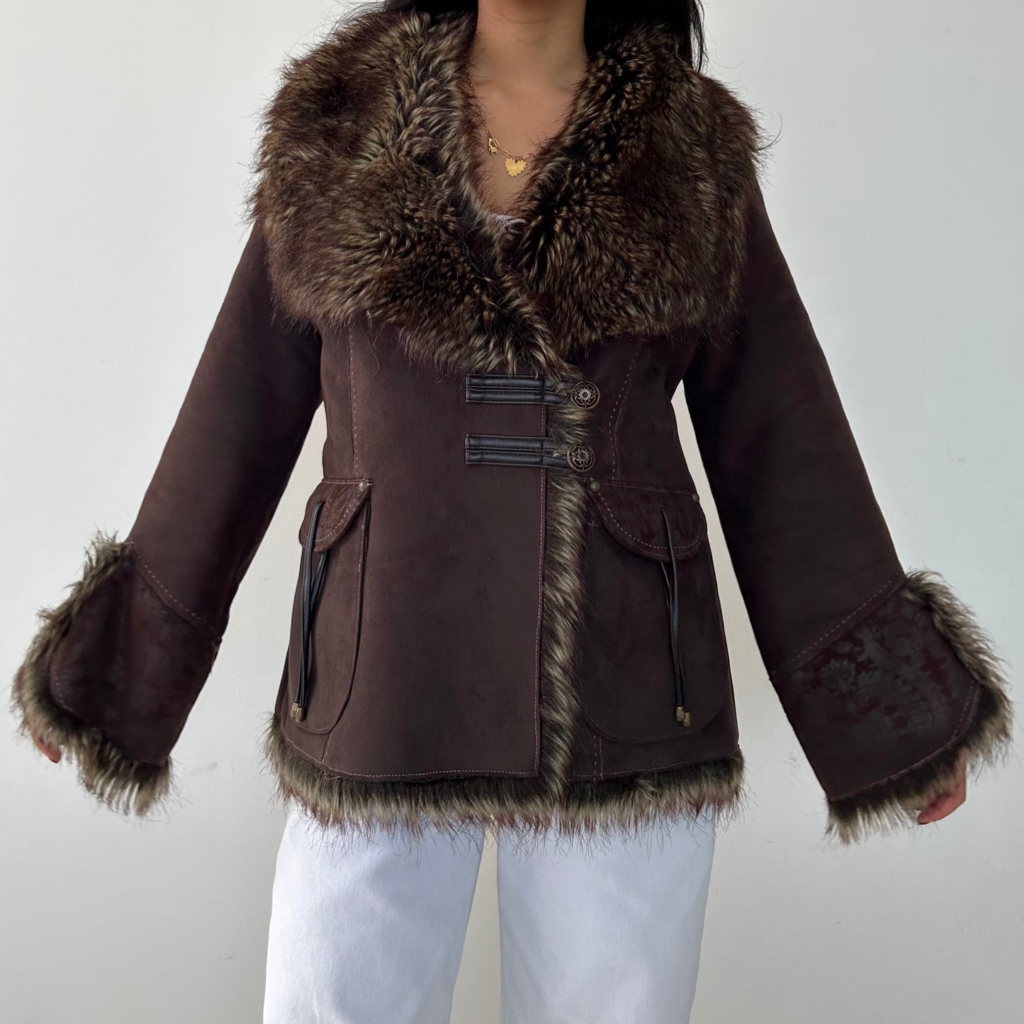 Novelti Brown Double Face Afghan Jacket - Small