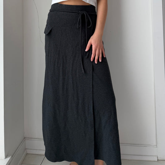 1990s Morgan de Toi Charcoal Midi Wrap Skirt - Small