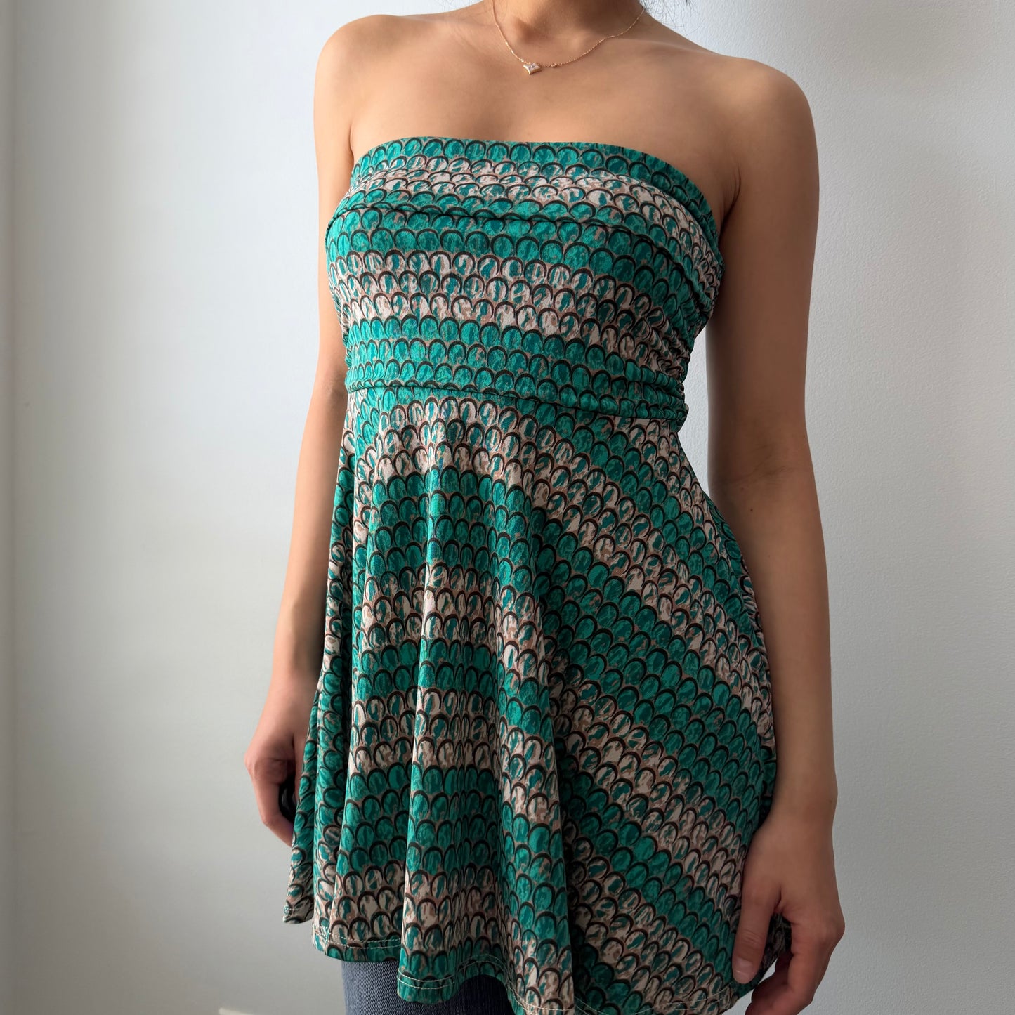 Lapis Teal Strapless Printed Top - Medium