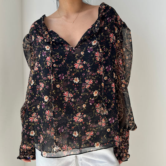 Misa Los Angeles Black Floral Long Sleeve Blouse - X-Large
