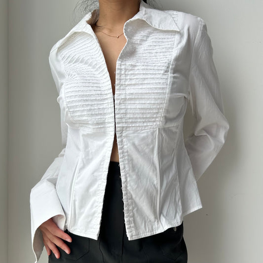 Bianca Nygård White Beaded Pintuck Cotton Shirt - Medium