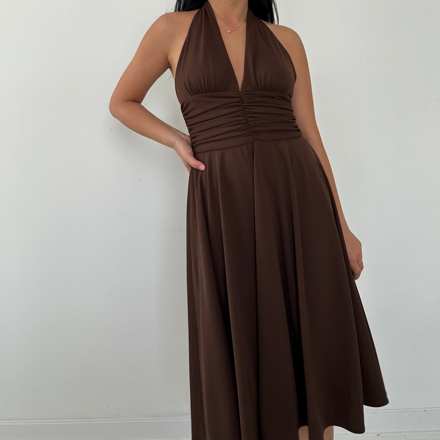 Vintage 90s Made in Canada Brown Halter Dress - US 4