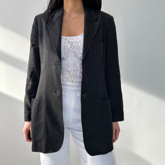 Vintage 1990s Gigue Black Linen Blazer - Medium