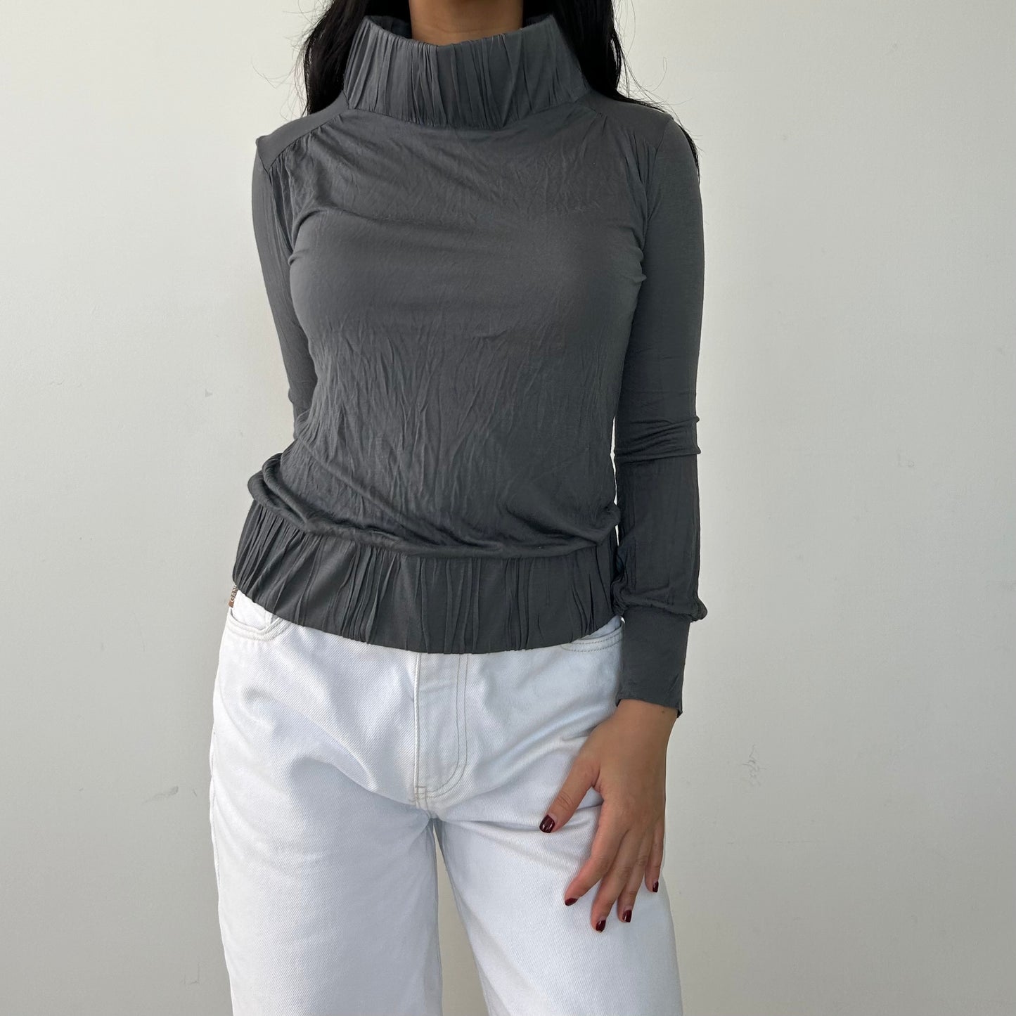 Made in Italy Grey Jersey Turtleneck Top - Medium