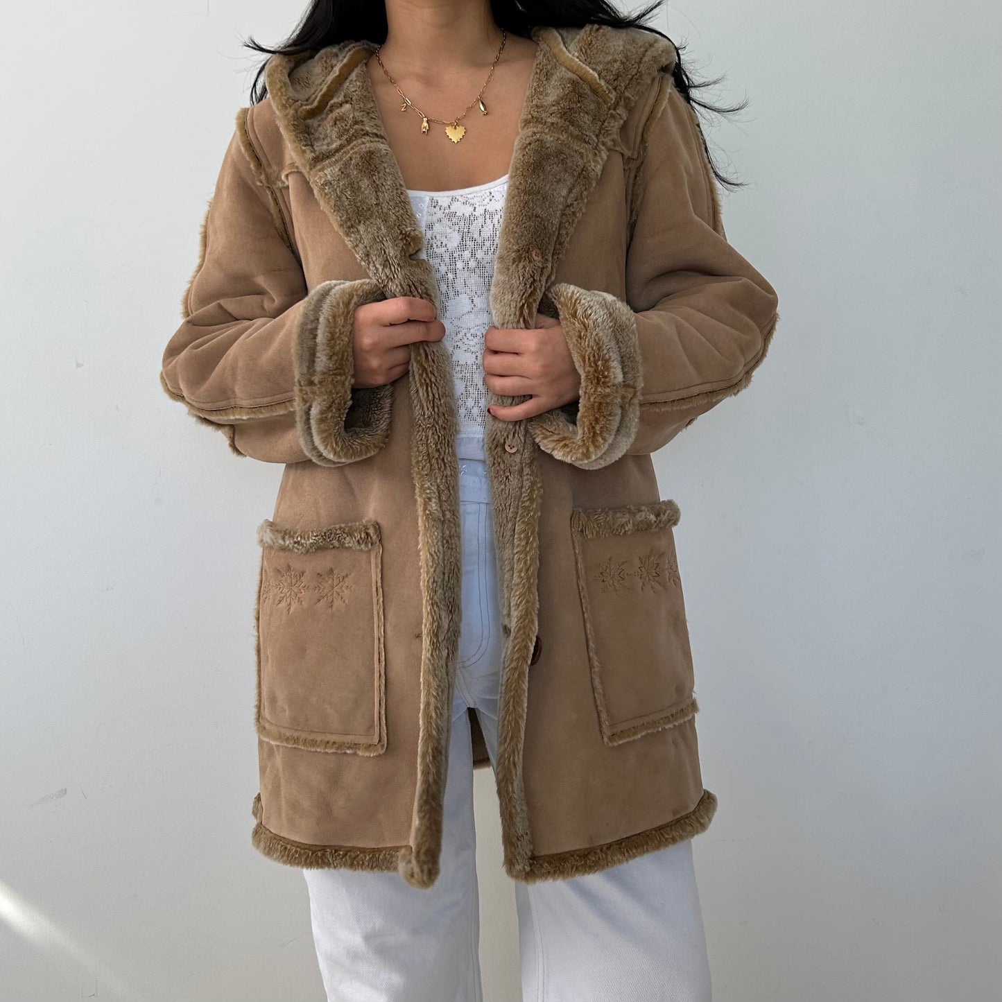 Brown Faux Shearling Coat - Medium