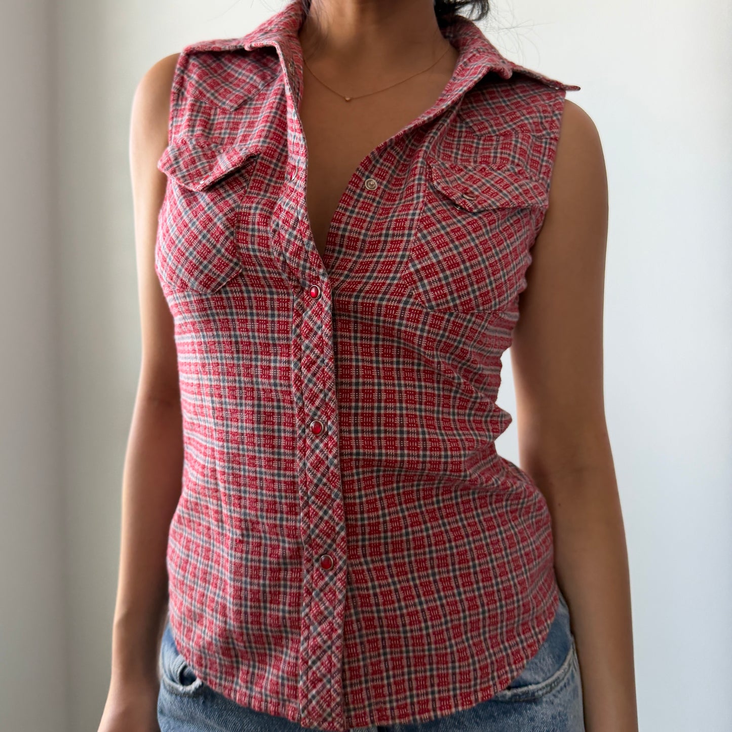 Buffalo David Bitton Red Plaid Sleeveless Shirt - X-Small
