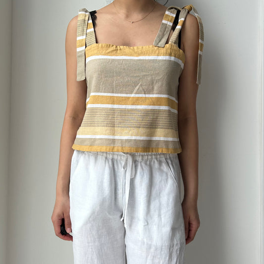 Saint Helena Striped Linen Tie-Strap Tank - Medium