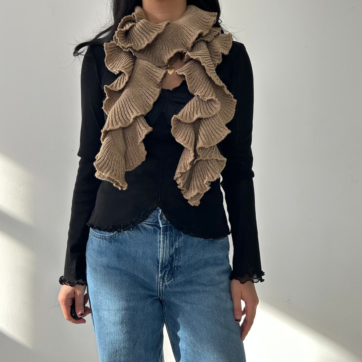 Gold Knit Ruffle Scarf