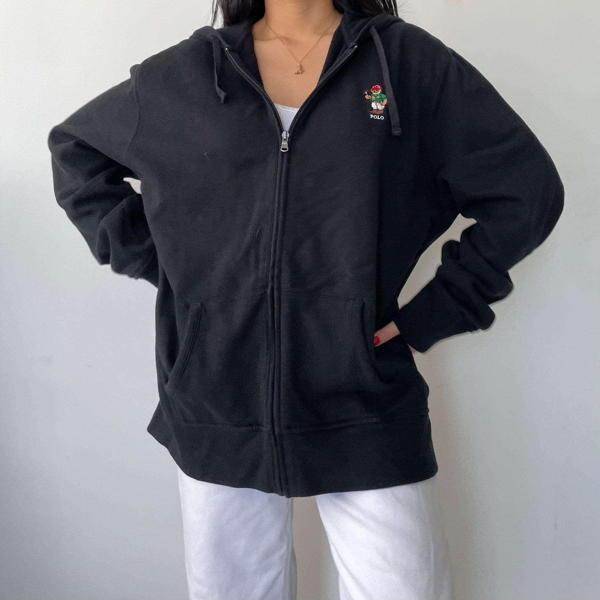 Polo Ralph Lauren Black Fleece Lined Polo Bear Full-Zip Hoodie- X-Larg –  Zoehify
