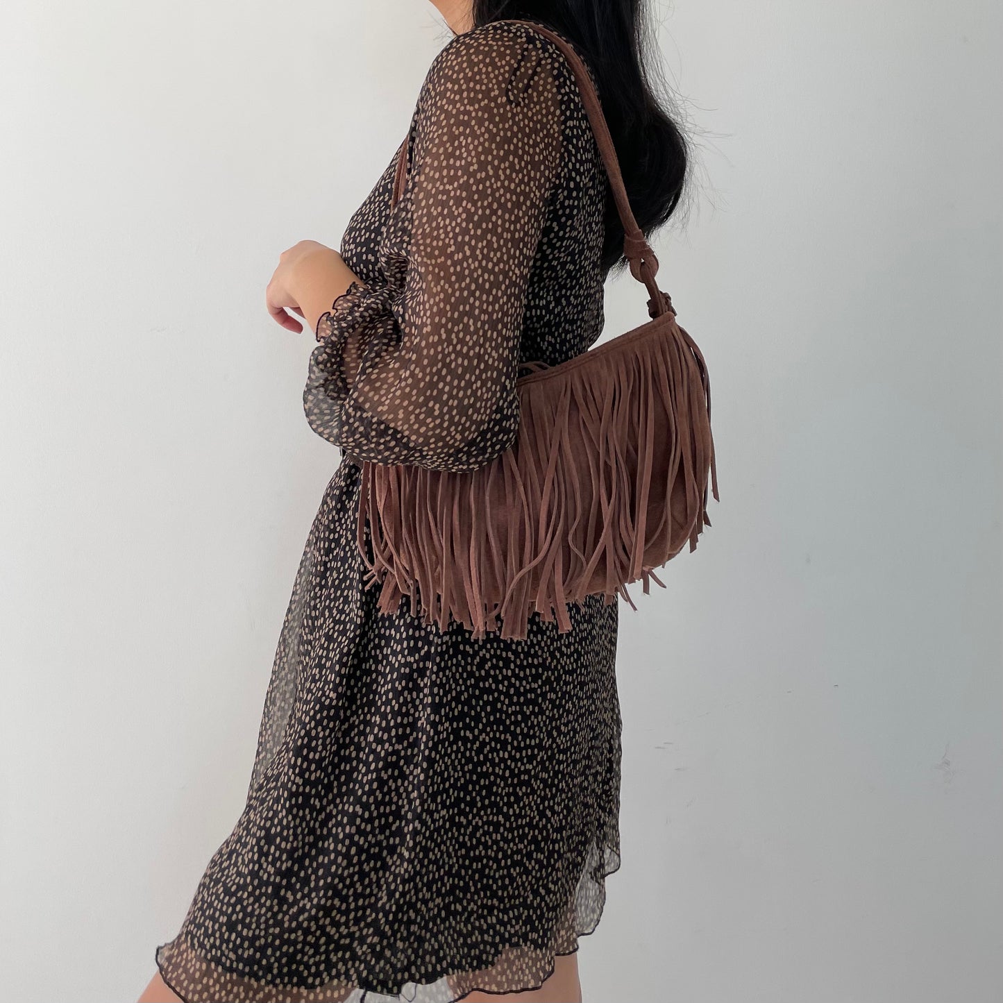 Brown Suede Fringe Hobo Bag