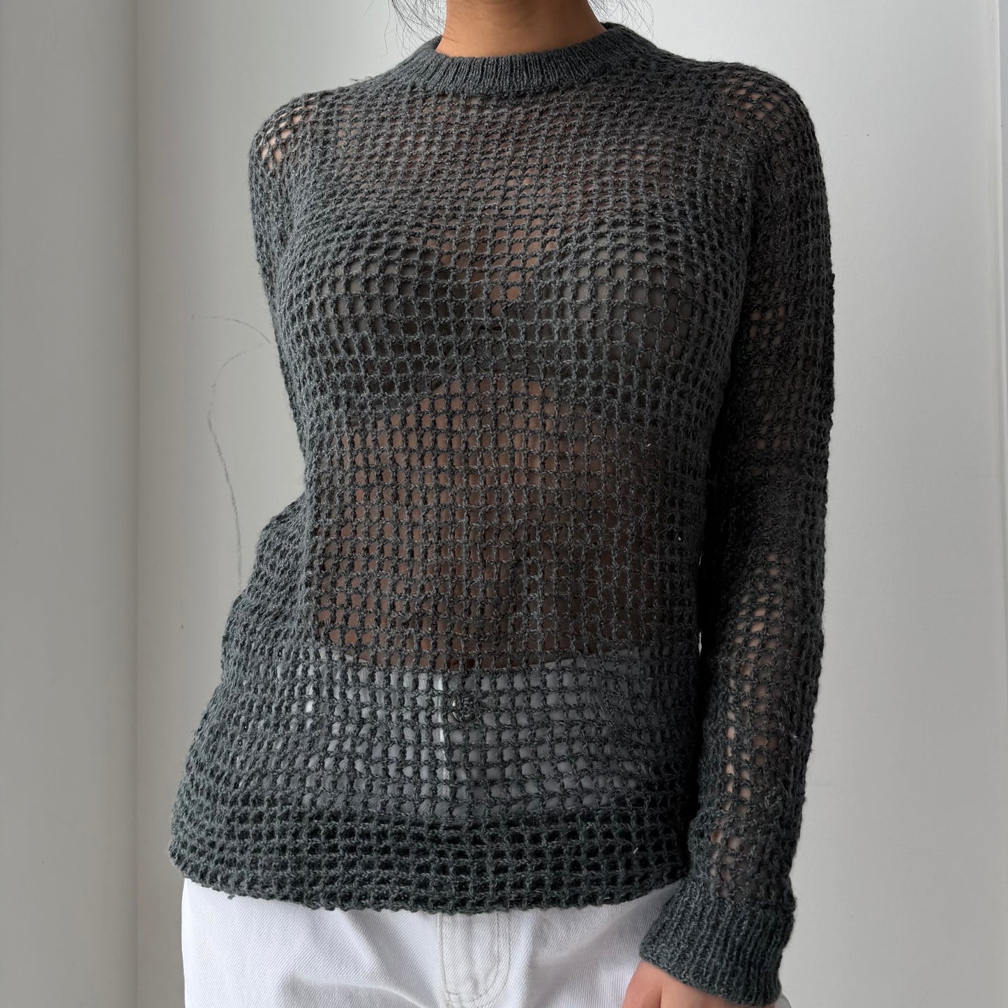 Knitbrary Baby Alpaca and Silk Open Knit Sweater - Medium