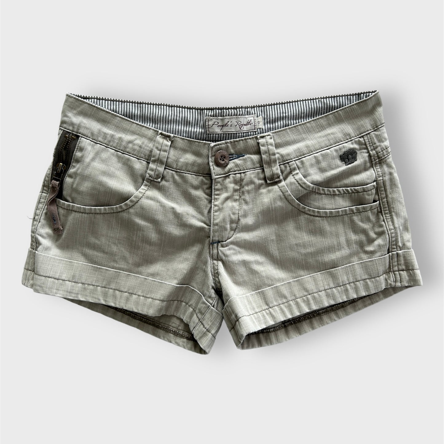 Low Waisted Micro Mini Khaki Shorts - Small