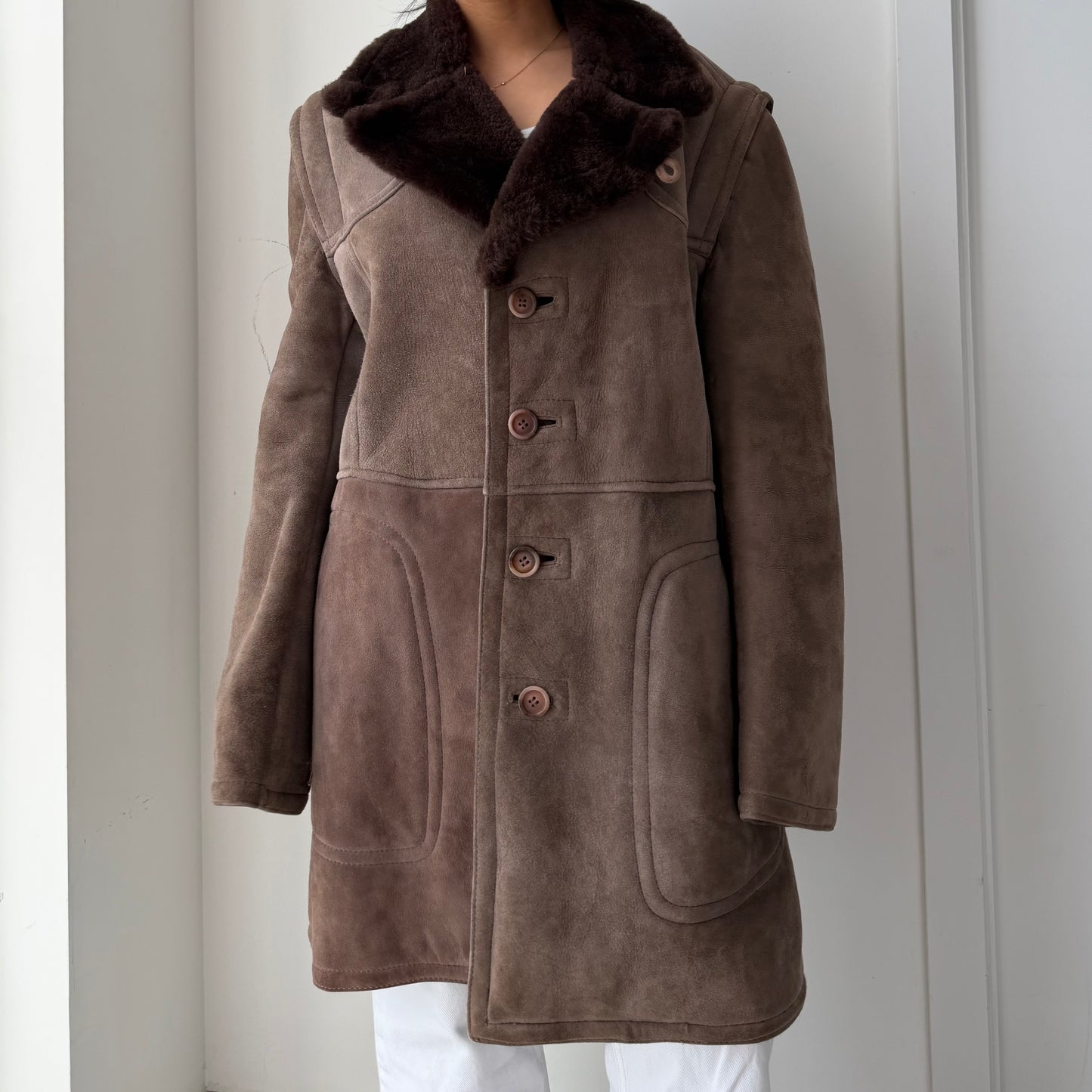 1970s Montreal Leather Garment Brown Sheepskin Coat - X-Large