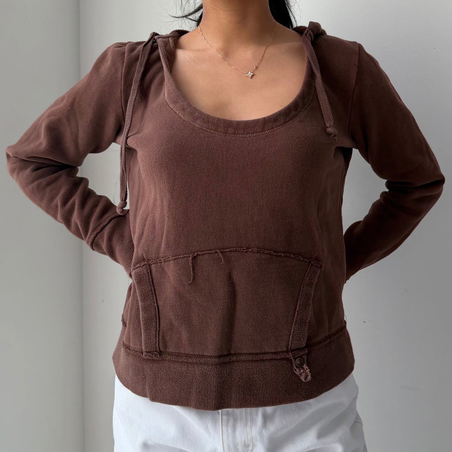 Jacob Connexion Brown Scoop Neck Hoodie - Medium