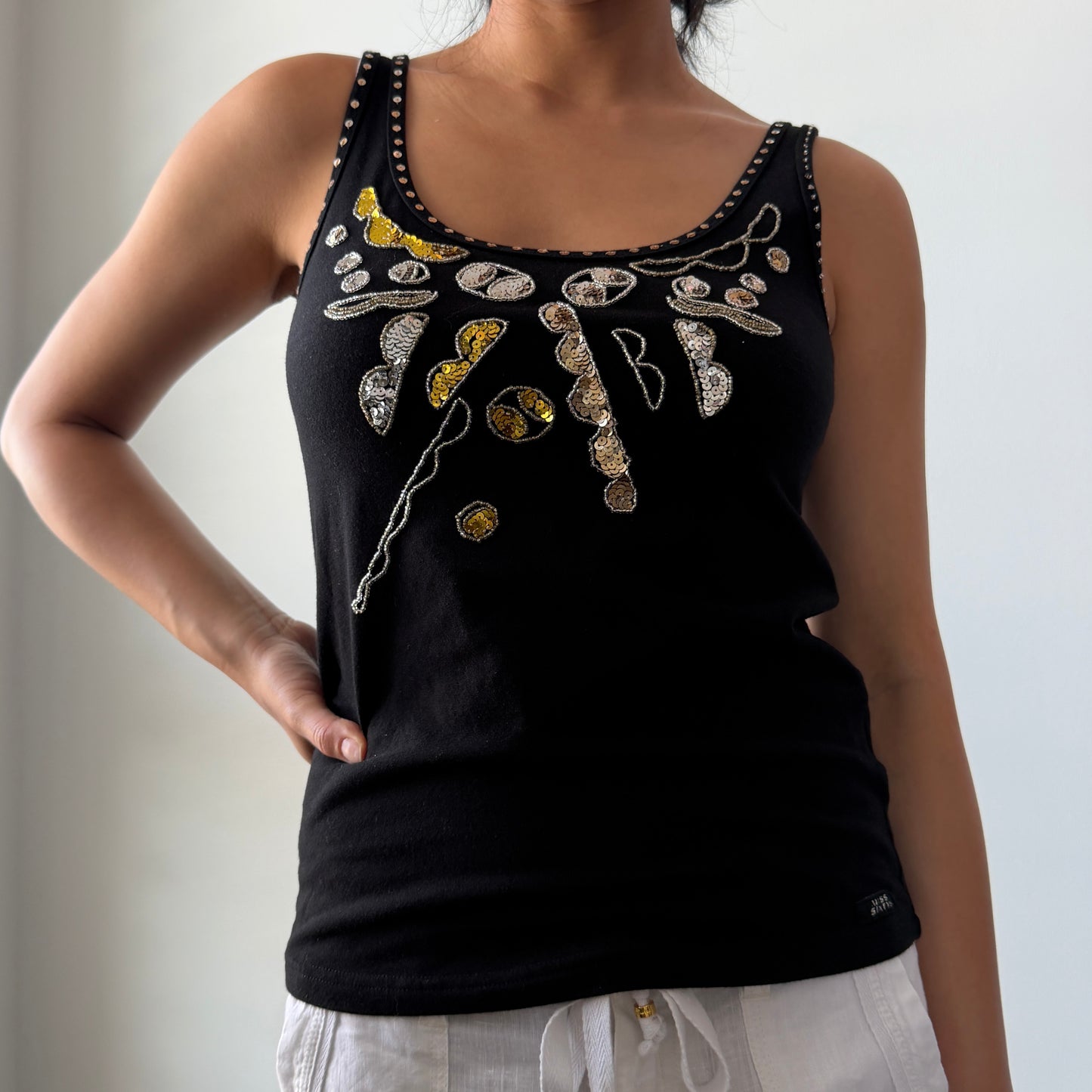 Miss Sixty Luxury Black Embellished Tank - Medium