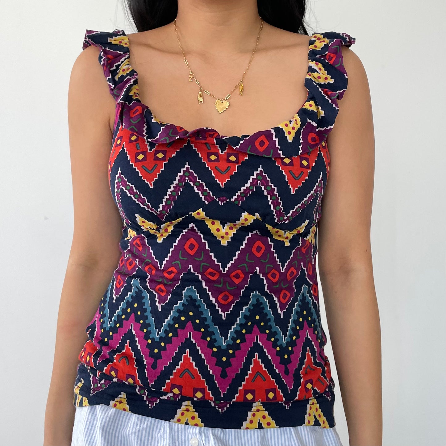 Marc by Marc Jacobs Bright Navy Multicolour Chevron Print Tank - X-Small