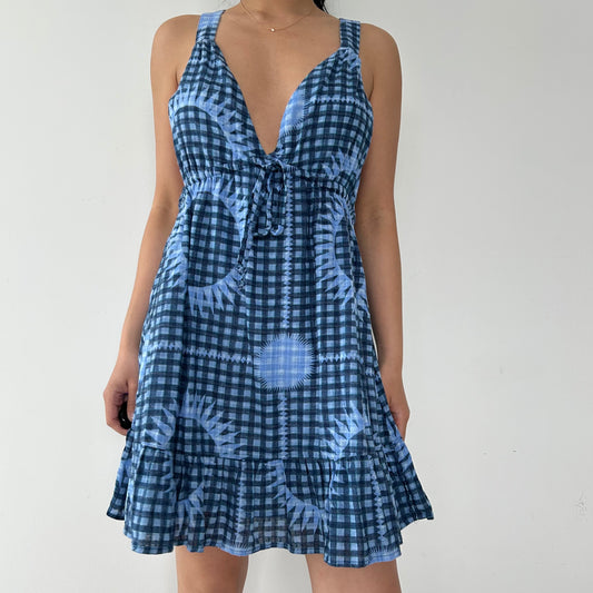 Urban Outfitters Blue Check Babydoll Dress - Medium