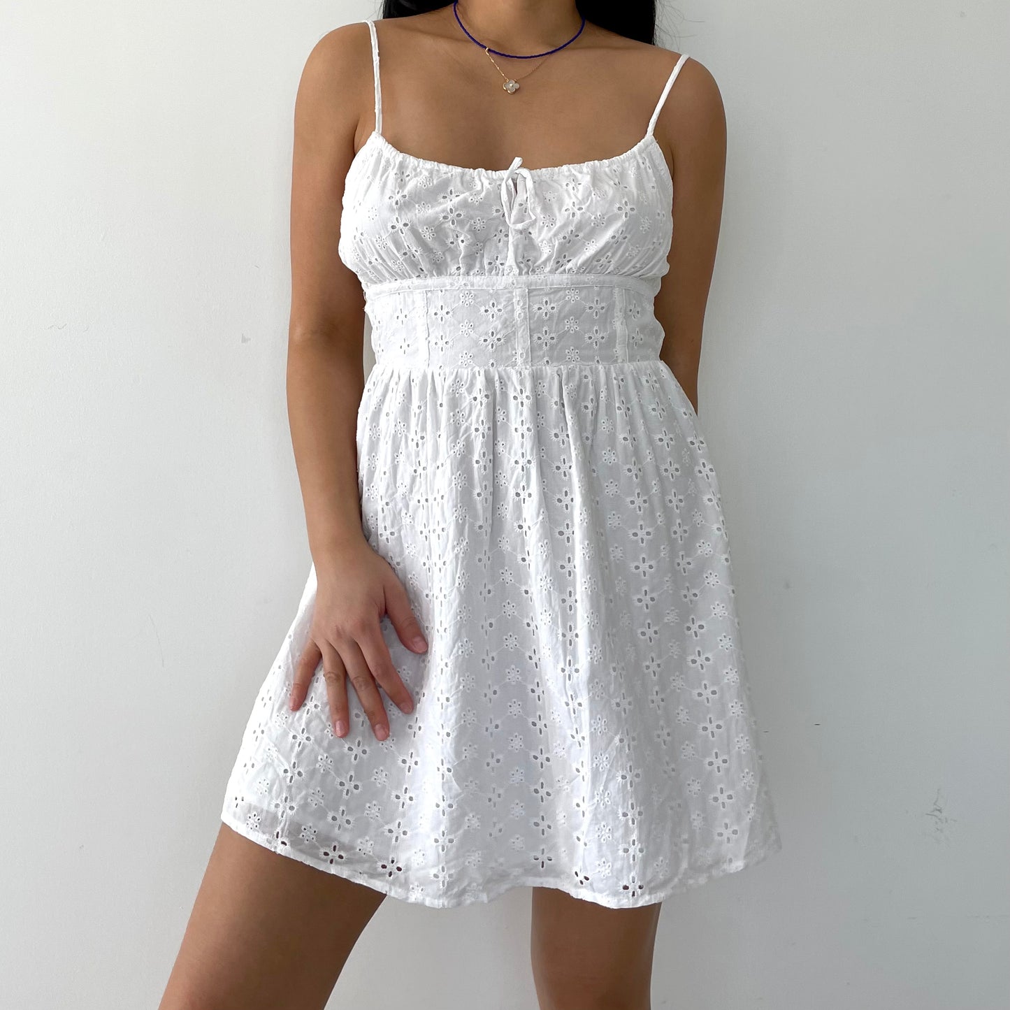 Garage White Broderie Anglaise Strappy Back Mini Sundress - Medium