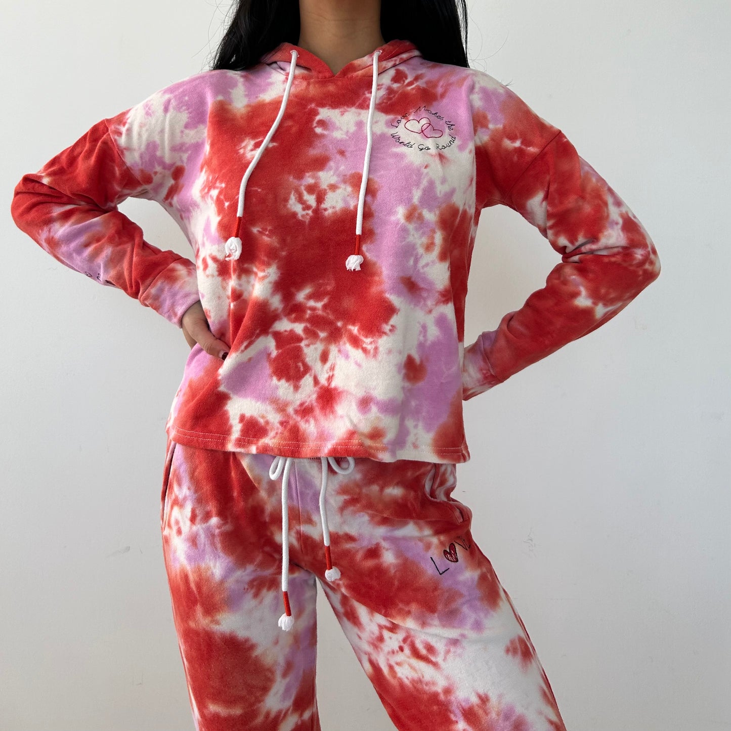 P.J. Salvage Pink and Red Tie-Dye Sweatsuit Set - X-Small