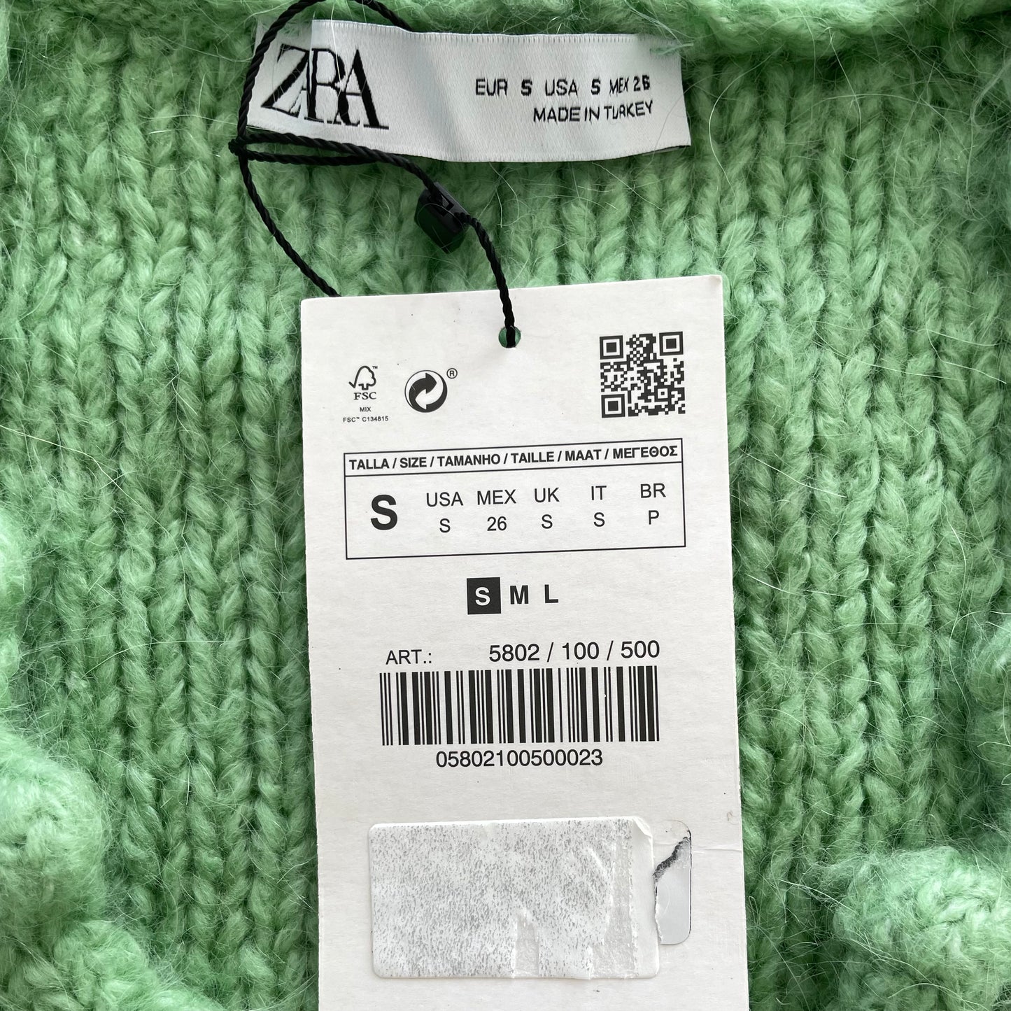 BNWT Zara Green V-Neck Cropped Cardigan - Small