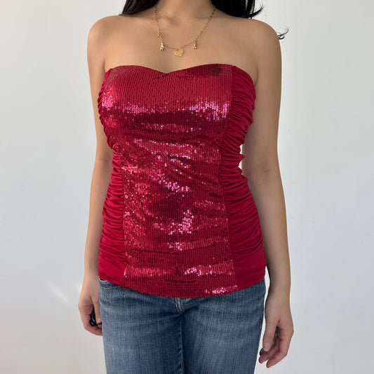 Seductions Red Sequin Strapless Top - Medium