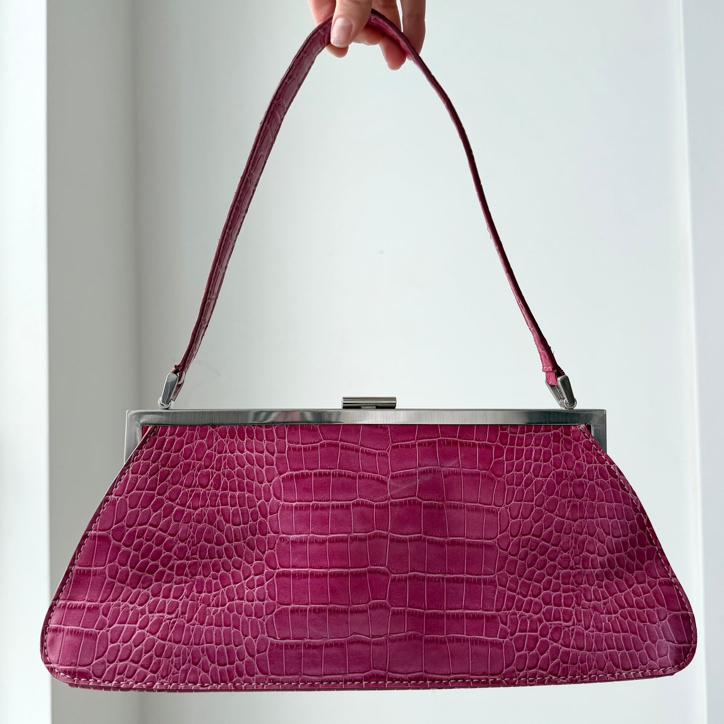 Nine West Pink Croc-Embossed Shoulder Bag
