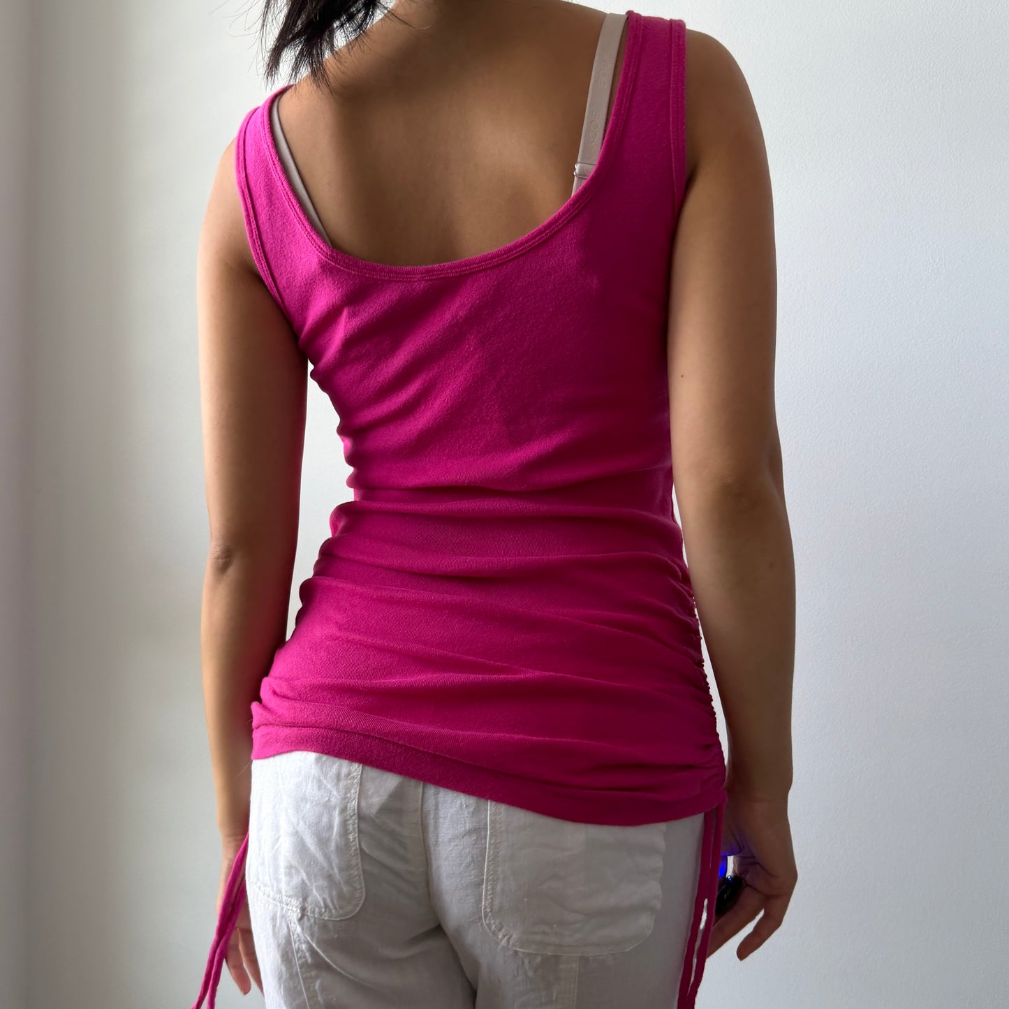 Guess Hot Pink Ruched Logo Tank - Large