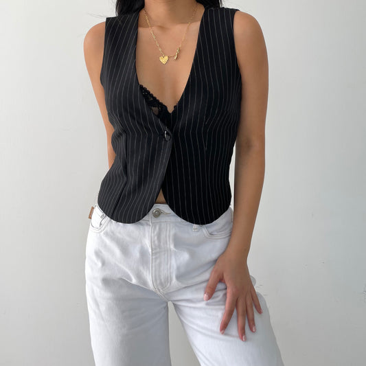 Black and White Pinstripe Vest - X-Small
