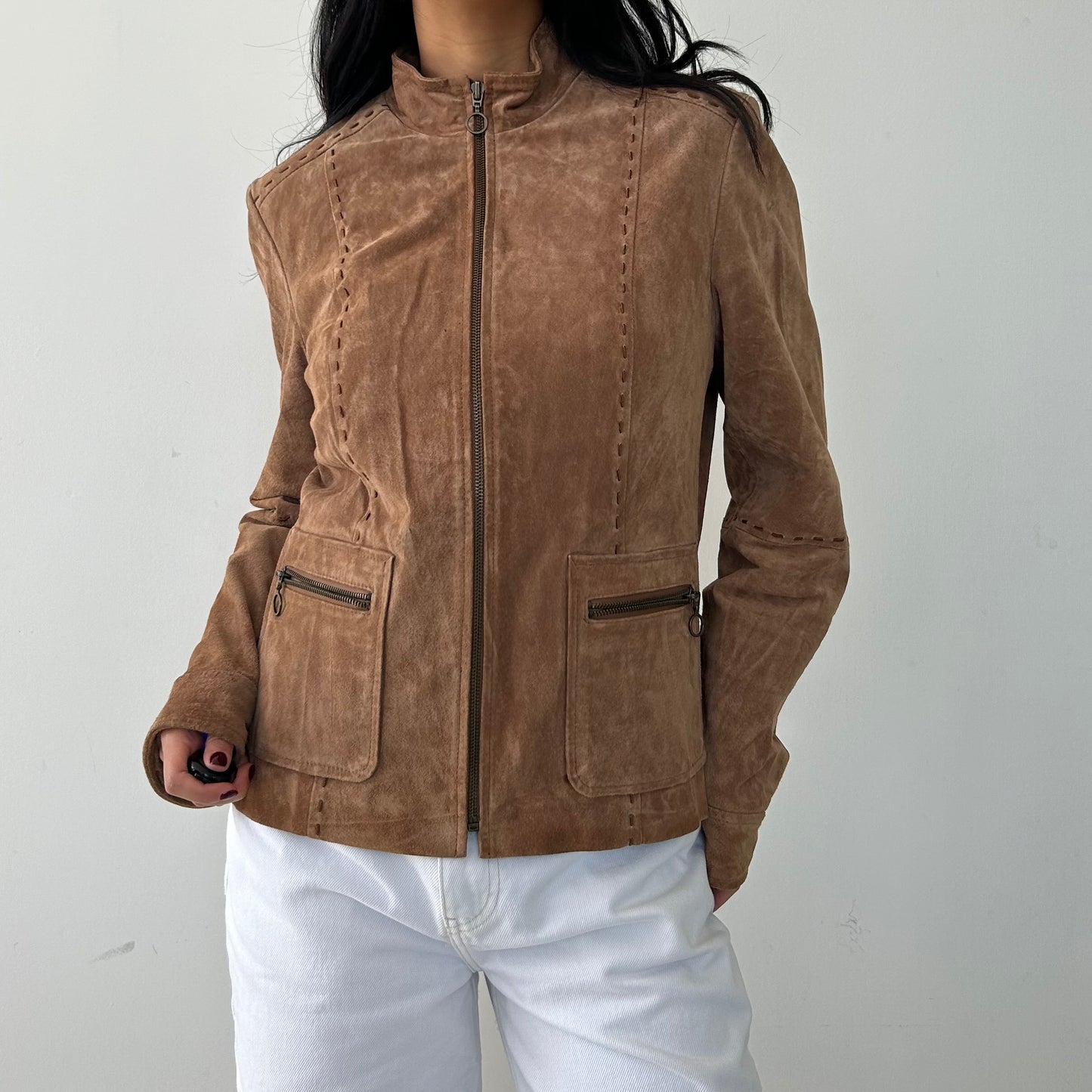 Brown Suede Full-Zip Jacket - Medium