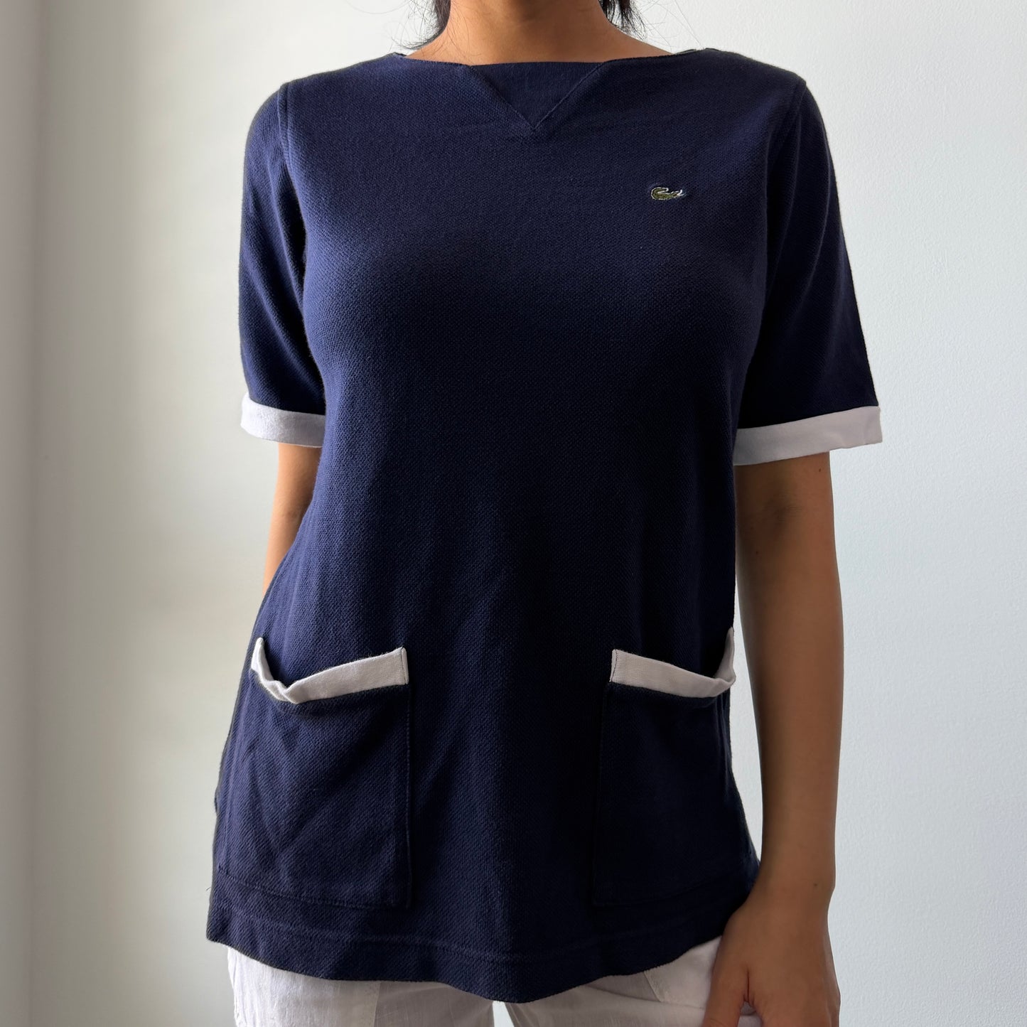 90s Lacoste Navy Short Sleeve Knit Top - Small
