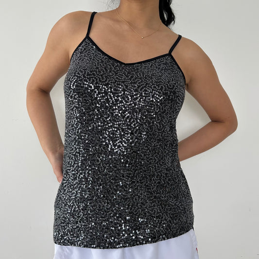 Express Black and Silver Sequin Tank - Small