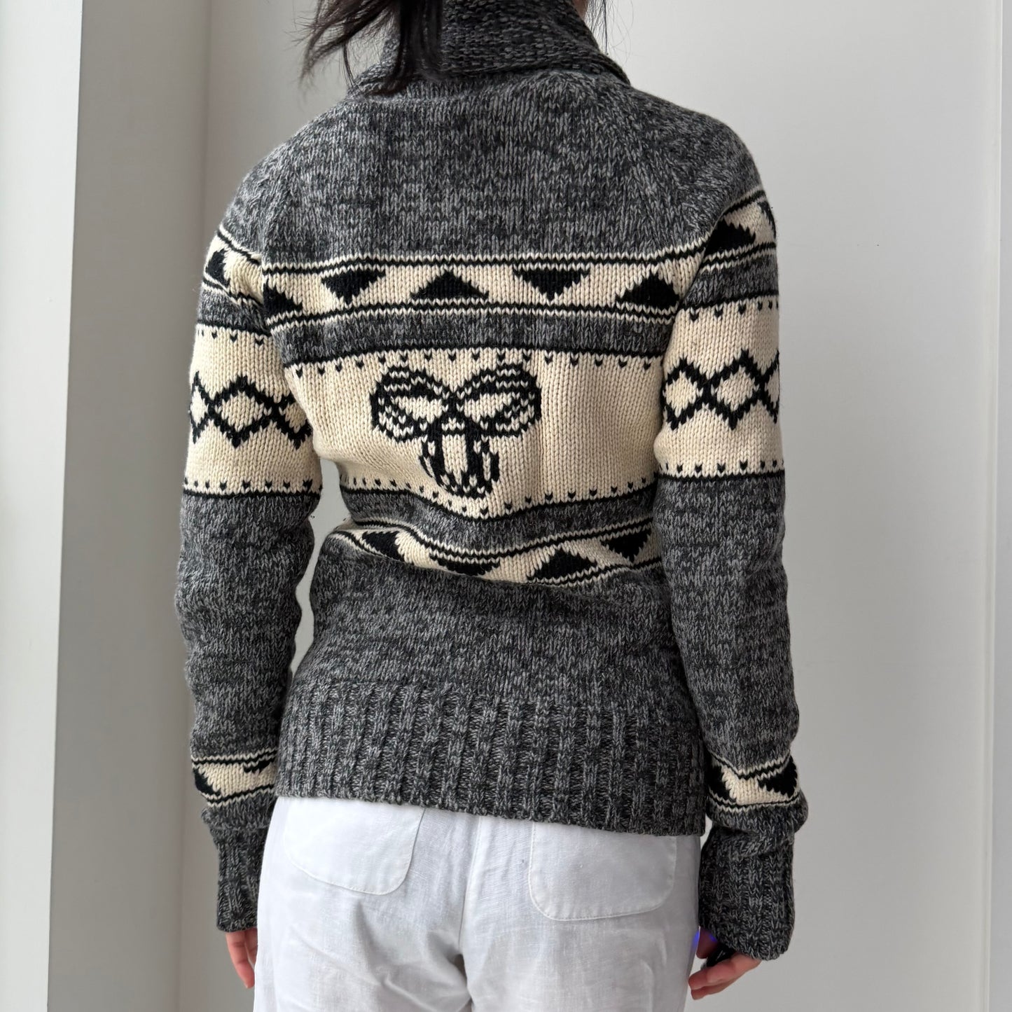 2000s TNA Grey Lambswool Cowichan Zip Cardigan - Small