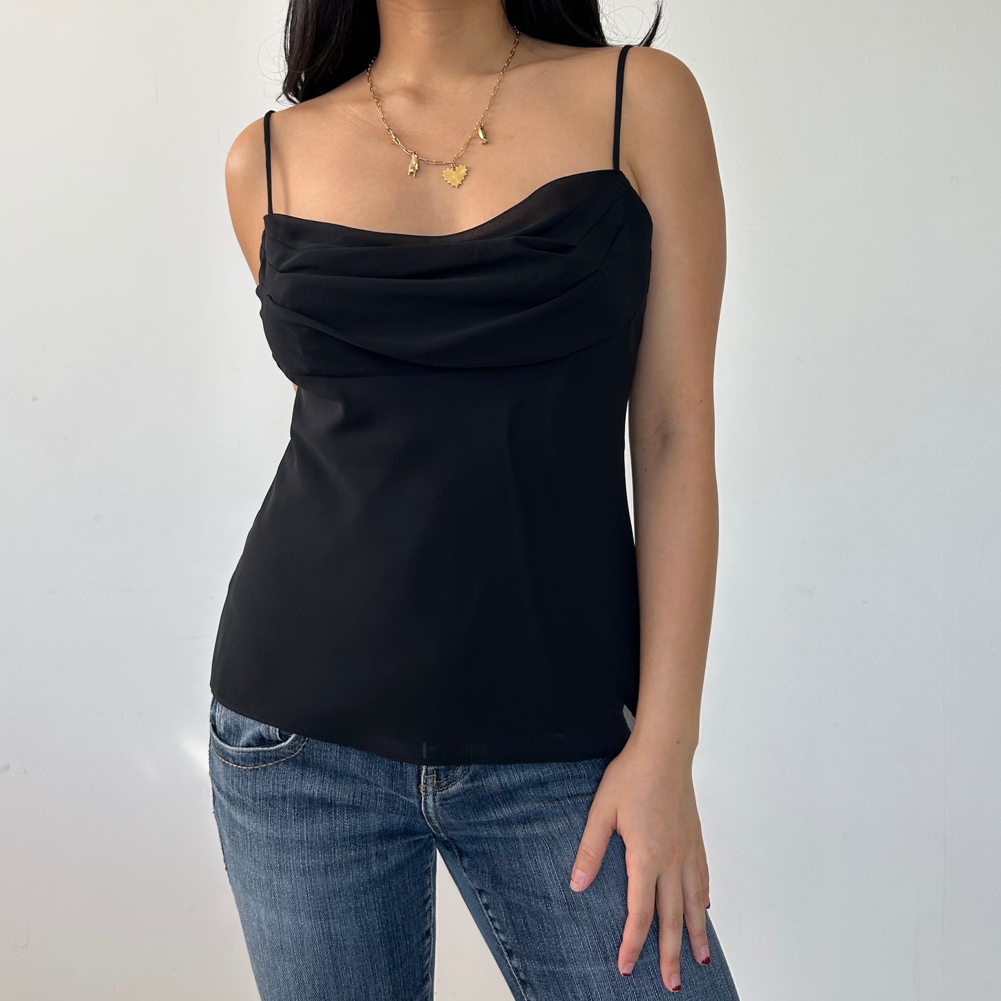 Lori Ann Montreal Black Cowl Neck Cami Top - Small